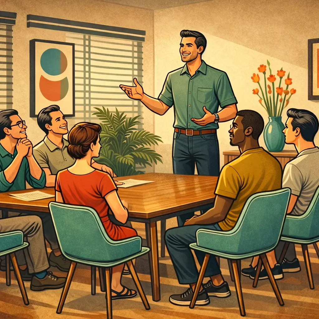 An illustration of a small business meeting about web design.